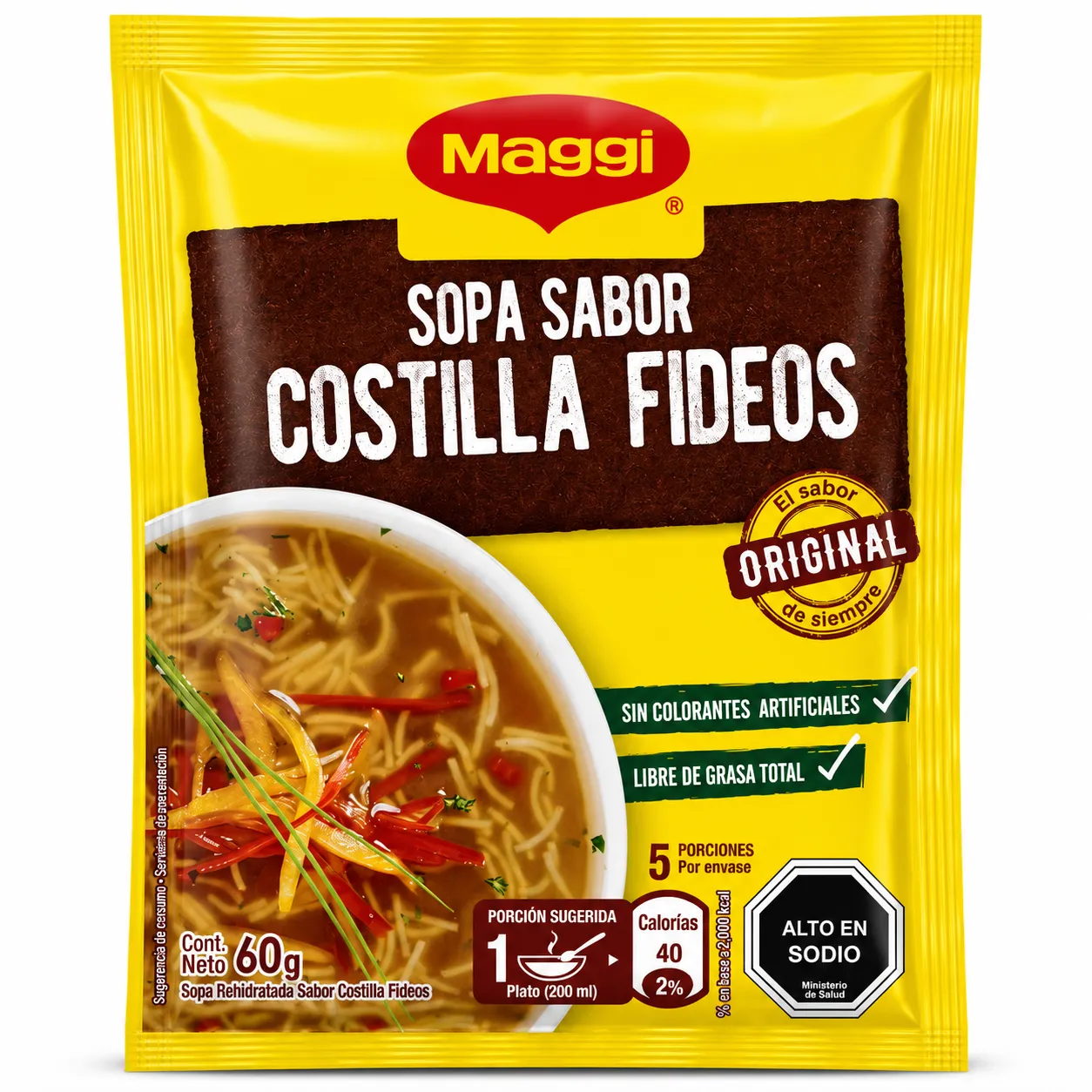 Sopa Sabor Costilla con Fideos (5 Porciones) Sobre, 60 g